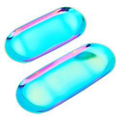 Rainbow Color Stainless Steel Tray, Storage Tray, Cosmetics Jewelry Organizer, Oval, Rainbow Color, 17.9x8.5x0.8cm, 2pcs/set