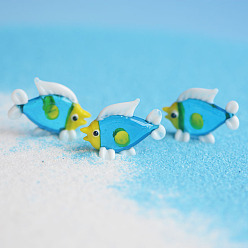 Темно-Голубой Статуэтки рыб из выдувного стекла ручной работы, микропейзаж аквариум украшение аквариума, глубокое синее небо, 30x22 мм