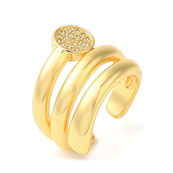 Настоящее золото 18K Круглые латунные открытые манжеты с микропаве и прозрачным фианитом, многослойное кольцо для женщин, без свинца и без кадмия, реальный 18 k позолоченный, 18 мм, регулируемый
