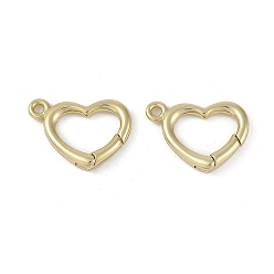 Настоящее золото 18K Латунные пружинные кольца, без кадмия, без никеля и без свинца, сердце, реальный 18 k позолоченный, 13.5x19x3.5 мм, отверстие : 1.6 мм
