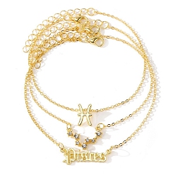 Рыбы 3 браслеты из сплава со стразами, женские браслеты с подвесками «Двенадцать созвездий», Рыбы, 8 дюйм (20.4~21.6 см)