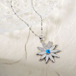 Платина Винтажные элегантные латунные микропаве прозрачные кубические циркониевые эмалевые ожерелья с ромашками и сглазом для женщин, платина, 15.75 дюйм (40 см)