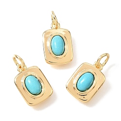 Настоящее золото 18K Синтетические бирюзовые подвески, латунные прямоугольные подвески в оправе, реальный 18 k позолоченный, 13x9x3.5 мм, Перейти кольцо: 5x0.8 мм, Внутренний диаметр: 3 мм.