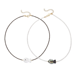 (52) Непрозрачная лаванда 2 шт. 2 цветов, ожерелья из граненых круглых бусин ручной работы из фольги в виде рыбок, радужного лунного камня и обсидиана для женщин, золотые, разноцветные, 15.87 дюйм (40.3 см), 1 шт / цвет