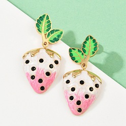Бледно-Розовый 304 серьги-гвоздики из нержавеющей стали с эмалью в виде клубники, реальный 18 k позолоченный, розовый жемчуг, 42x19.5 мм