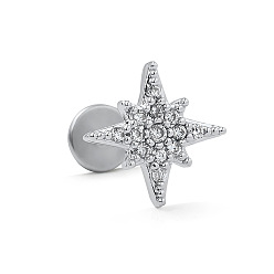 Звезда 316l хирургическая нержавеющая сталь микропаве прозрачный кубический цирконий хрящ серьги для женщин мужчин, плоская серьга сзади, звезда, 6 мм, штифты : 1.2 мм