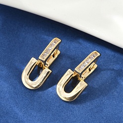 Настоящее золото 18K U-образные серьги-кольца из латуни с прозрачным кубическим цирконием, реальный 18 k позолоченный, 21x12x9.5 мм