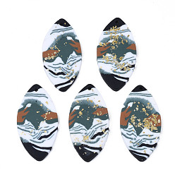 Cadet Blue Handmade Polymer Clay Pendants, with Gold Foil, Horse Eye, Cadet Blue, 39.5x19.5~20x2.5~3mm, Hole: 1.6mm