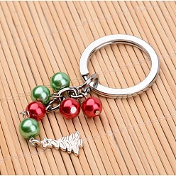 Colorful Glass Pearl Bead Keychain, with Alloy Findings for Christmas, Colorful, 100mm
