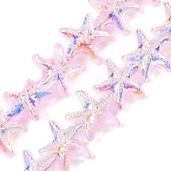 Pink Стеклянные бусины с гальваническим покрытием , морская звезда, с покрытием AB цвета, с половиным покрытием, розовые, 14.5~15x15.5~16x7~7.5 мм, отверстие : 0.8~1 мм, около 60 шт / нитка, 28.74'' (73 см)