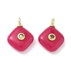 Real 18K Gold Plated Dyed Natural White Jade Pendants, Rhombus Charms with Brass Micro Pave Cubic Zirconia Findings, Rack Plating, Long-Lasting Plated, Lead Free & Cadmium Free, Cerise, Real 18K Gold Plated, 22x16x7.5mm, Hole: 3mm