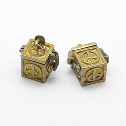 Raw(Unplated) Brass Prayer Box Pendants, Lead Free & Cadmium Free & Nickel Free, Cube with Peace Sign, Raw(Unplated), 18x11.5x17mm, Hole: 4x6mm, Inner: 8x8mm