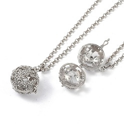 Platinum Brass with Rhinestone Pendant Necklaces, Iron Rolo Chains, Round, Platinum, 32.09 inch(815mm) long, pendant: 28x26.5mm, 19mm inner diameter