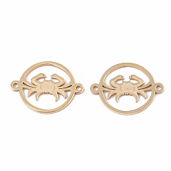 Cancer 201 Stainless Steel Links connectors, Constellations, Flat Round, Golden, Cancer, 21x16x1mm, Hole: 1.4mm