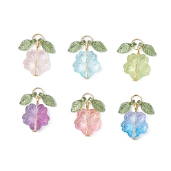 Золотой Подвески из прозрачного обычного стекла, цветок, с прозрачными акриловыми подвесками и 304 открытыми соединительными кольцами из нержавеющей стали, золотые, 18.5x14x5.5 мм, отверстие : 4 мм