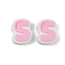 Letter S Cuentas de plástico europeo, abalorios de grande agujero, rosa, letra s, 17.5~18x8~20x8 mm, agujero: 4.5 mm