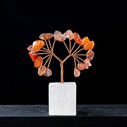 Красный Агат Натуральные карнлианские чипсы, украшения «Древо жизни», на натуральной селенитовой основе, Медная проволока, энергетический камень фэн-шуй, подарок для женщин и мужчин, медитация, 60~65 мм