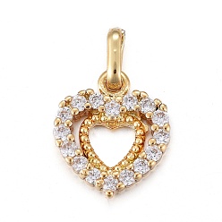 Golden Brass Micro Pave Clear Cubic Zirconia Charms, Heart, Golden, 12.1x10.6x2.1mm, Hole: 4.5x2mm