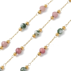 Настоящее золото 18K Ионное покрытие (ip) 304 звенья цепи из нержавеющей стали, пайки, с натуральным родохрозитом и африканской бирюзой, бусины и катушка, реальный 18 k позолоченный, 2x0.5x0.1 мм, около 32.81 футов (10 м) / рулон
