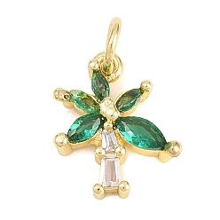 Настоящее золото 18K Латунные микропаве прозрачные кубические циркониевые подвески, , долговечный, стойки покрытие, без свинца и без кадмия, зелёные, реальный 18 k позолоченный, 13x11x3 мм, отверстие : 3.5 мм