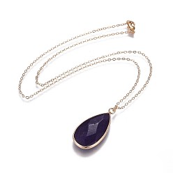 Белый Нефрит Кулон из окрашенного натурального белого нефрита, с медными кабельными цепями и застежками из латуни, упаковочная коробка, реальный 18 k позолоченный, 17 дюйм (43.2 см)