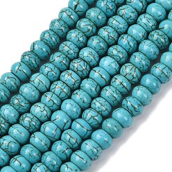 Голубой Синтетических нитей бирюзовые бусы, окрашенные, рондель, голубой, 6x4 мм, отверстие : 1 мм, около 88~90 шт / нитка, 15 дюйм