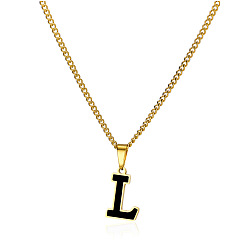 Letter L 304 ожерелья из витой цепочки с подвеской из нержавеющей стали и черной эмалью, золотые, Письмо L, 15.75 дюйм (40 см)