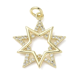 Настоящее золото 18K Латунные микро проложить кубического циркония подвески, с целью перехода в кольце, звезды прелести, реальный 18 k позолоченный, 22x20x2 мм, отверстие : 3 мм