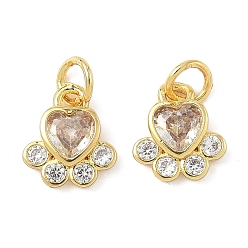 Прозрачный Подвески с отпечатками лап из латуни и кубических цирконий, золотые, с прыжковых колец, стойки покрытие, долговечный, без кадмия и без свинца, прозрачные, 11x9.5x2.5 мм, отверстие : 3.6 мм