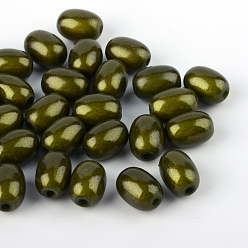 Dark Olive Green Spray Painted Acrylic Beads, Miracle Beads, Bead in Bead, Oval, Dark Olive Green, 11x8x8mm, Hole: 2mm, about 1200pcs/500g