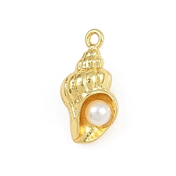 Настоящее золото 18K Подвески из искусственного жемчуга в форме ракушки из латуни и АБС-пластика, стойки покрытие, долговечный, без кадмия и без свинца, реальный 18 k позолоченный, 18x9x8 мм, отверстие : 1.2 мм