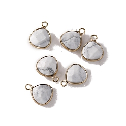 Говлит Граненые подвески из натурального говлита, латунные подвески-капли, золотые, 19x14 мм