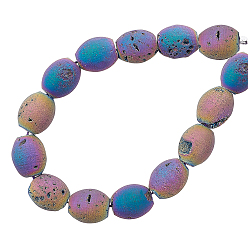 Rainbow Plated Electroplated Natural Druzy Geode Agate Bead Strands, Barrel, Multi-color Plated, 14x12mm, Hole: 1mm, about 13pcs/strand, 7.48 inch, 1strand/box