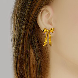 Золотой 304 серьги-гвоздики из нержавеющей стали с бантом, золотые, 28x18 мм