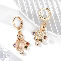 Золотой Латунные микропроволочные кубические серьги с цирконием, стойки покрытие, долговечный, без свинца и без кадмия, цветок, золотые, 35.5x15 мм