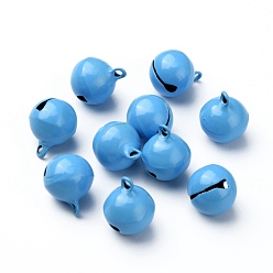 Deep Sky Blue Baking Paint Brass Bell Pendants, Round, Deep Sky Blue, 16.5x13.5mm, Hole: 2mm