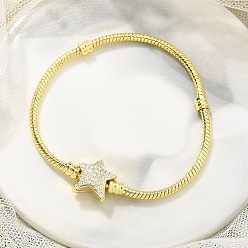 Настоящее золото 18K Латунь микро проложить кубического циркония браслеты ссылку, украшения для женщин, звезда, реальный 18 k позолоченный, 7-1/8 дюйм (18 см)