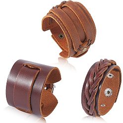 Седло Коричневый 3шт. 3 стили браслетов из коровьей кожи, браслеты-защелки для мужчин, седло коричневый, 9-1/8~11-1/4 дюйм (23 см), 1 шт / стиль