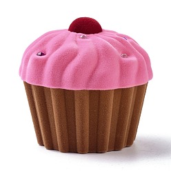 Camel Velvet Ring Boxes, with Plastic and Rhinestone, Cupcake, Camel, 6x5.75cm