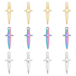 (52) Непрозрачная лаванда 12 шт. 3 цветное ионное покрытие (ip) 304 подвески из нержавеющей стали, очарование меча, разноцветные, 24.5x9x4 мм, отверстие : 1.5 мм, 4 шт / цвет