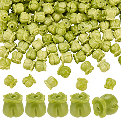 Yellow Green 150Pcs Opaque Resin Imitation Shell Beads, Orchid, Yellow Green, 8x8mm, Hole: 1.5mm