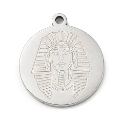 Human Pendentifs en acier inoxydable, charmes rondes plates, couleur inox, pharaon, 201mm, Trou: 24.5x21.5x2mm