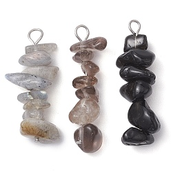 Лабрадорита Подвески градиентного цвета из натурального дымчатого кварца, натурального обсидиана и натурального лабрадорита, украшенные бисером, с 304 петлями из нержавеющей стали, цвет нержавеющей стали, 28~34x7~10x7~10 мм, отверстие : 2x3 мм, 3 шт / комплект