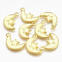 Golden Alloy Finding Pendants, Moon, Lead Free and Cadmium Free, Golden, 24x13x2mm, Hole: 2mm