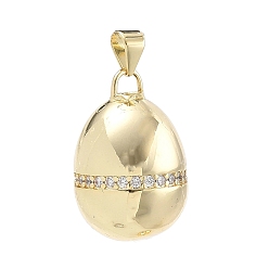 Real 18K Gold Plated Brass Micro Pave Clear Cubic Zirconia Pendants, Egg Charms, Cadmium Free & Lead Free, Rack Plating, Long-Lasting Plated, Real 18K Gold Plated, 22x15mm, Hole: 3.5x5mm
