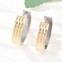Золотой & Цвет Нержавеющей Стали Двухцветные 304 серьги-кольца из нержавеющей стали в полоску, с 316 ушными шпильками из хирургической нержавеющей стали, ионное покрытие (ip), золотые и нержавеющая сталь цвет, 20x5 мм