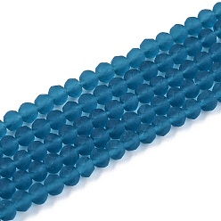 Стально-синий Прозрачные стеклянные бусины, граненые, матовые, рондель, стальной синий, 3.5~3.8 мм, отверстие : 1 мм, около 105~110 шт / нитка, 29~31 см