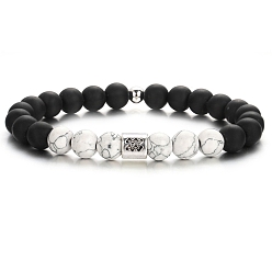 Aquarius Constellation Theme Natural Howlite & Black Stone Stretch Bracelets, with Alloy Beads, Aquarius, 8-5/8 inch(22cm)