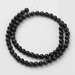 Black Cat Eye Beads, Round, Black, 6mm, Hole: 1mm, about 66pcs/strand, 14.5 inch/strand