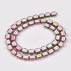Rainbow Plated Electroplate Non-magnetic Synthetic Hematite Beads Strands, Hexagon, Multi-color Plated, 9x8x4mm, Hole: 0.8mm, about 45pcs/strand, 15.55 inch(39.5cm)